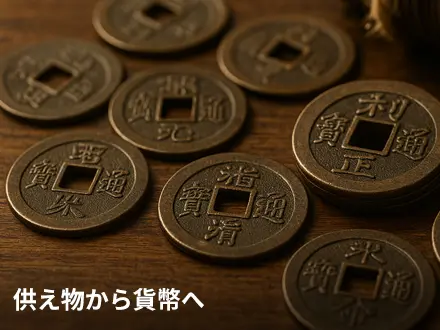 供え物から貨幣へ変化した背景